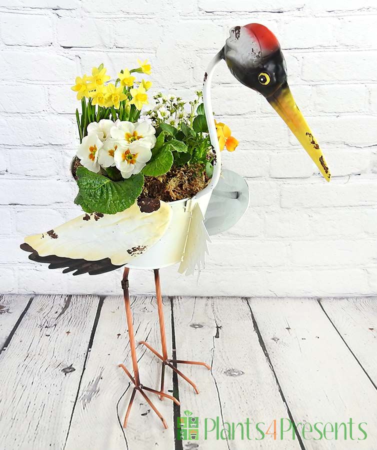 Stork Planter  with colourful flowers