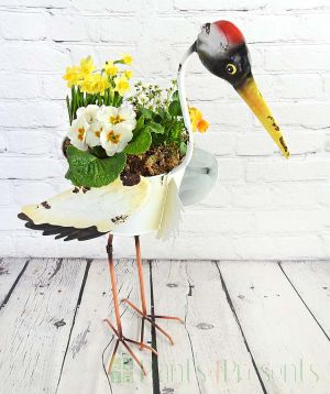 Stork Planter  with colourful flowers