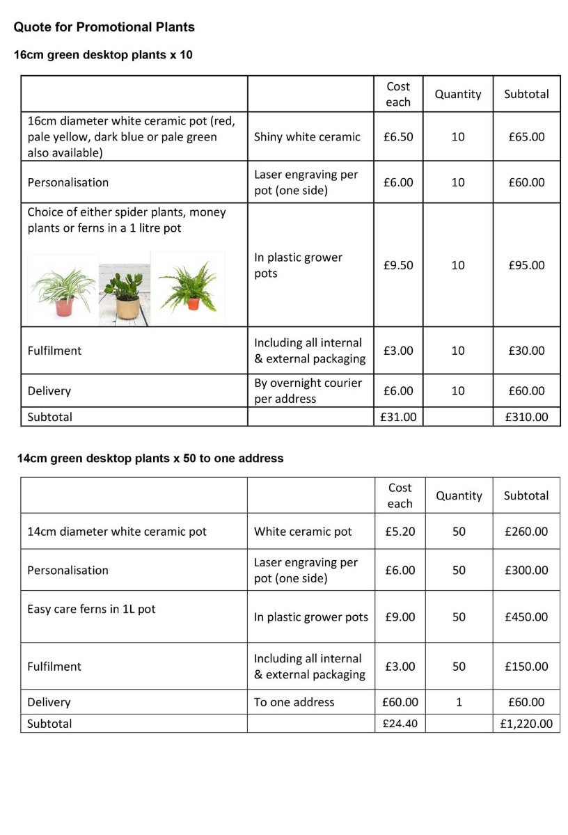 logoed plant pot - plant prices