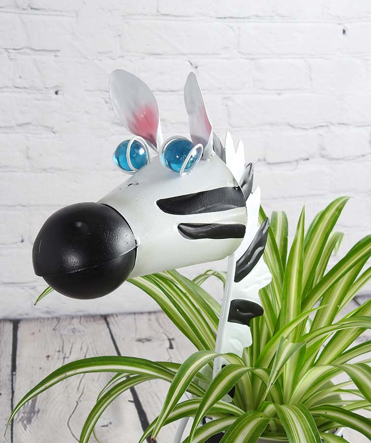 Metal zebra plant holder with spider plant